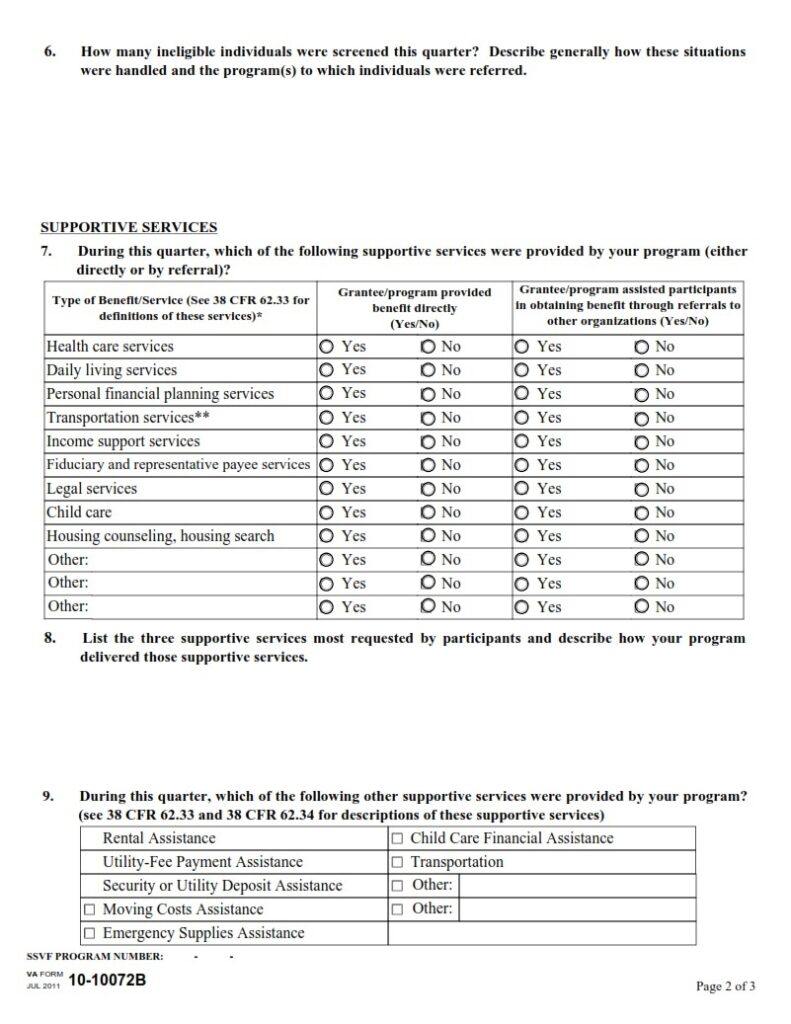 VA Form 10-10072B – Supportive Services for Veteran Families (SSVF ...