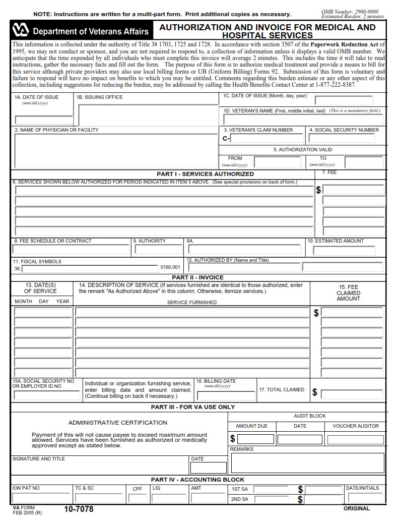VA Form 10-7078 - Page 1