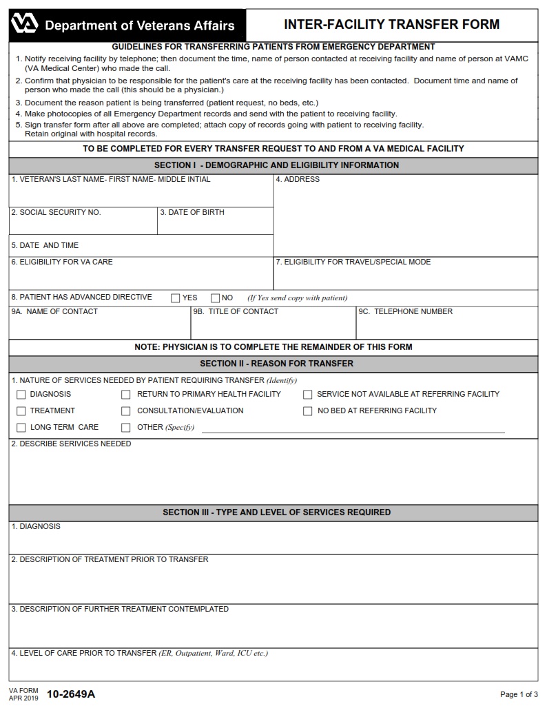 VA Form 10-2649A - Page 1