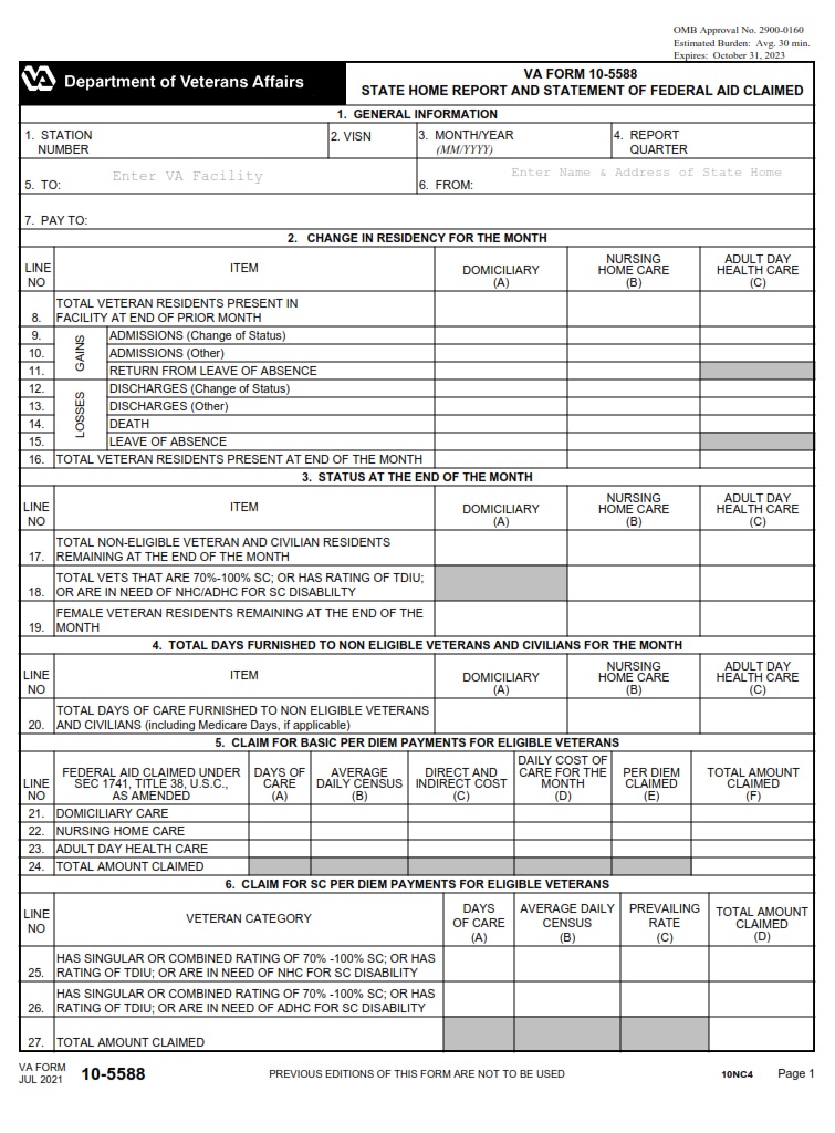 VA Form 10-5588 - Page 1