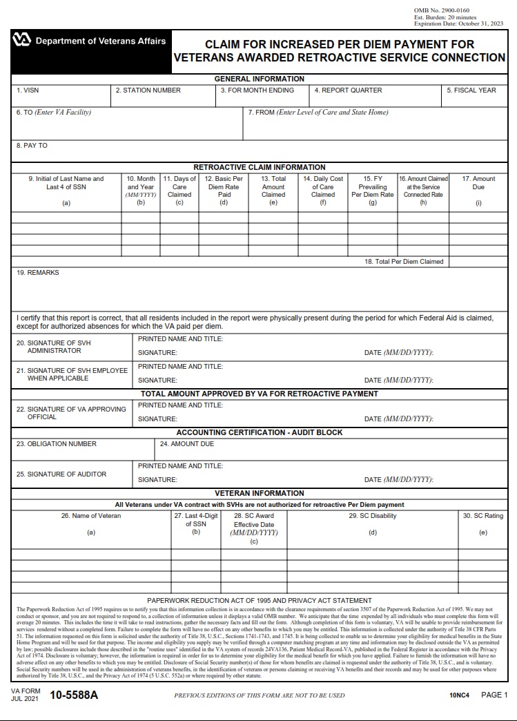 VA Form 10-5588A
