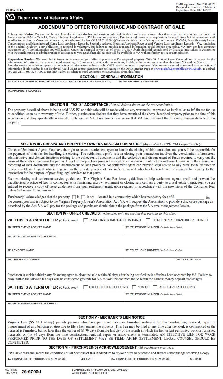 VA Form 26-6705d