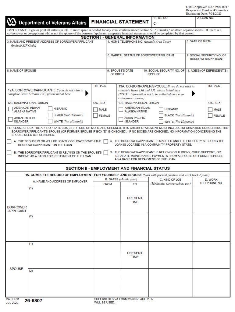 VA Form 26-6807 - Page 1