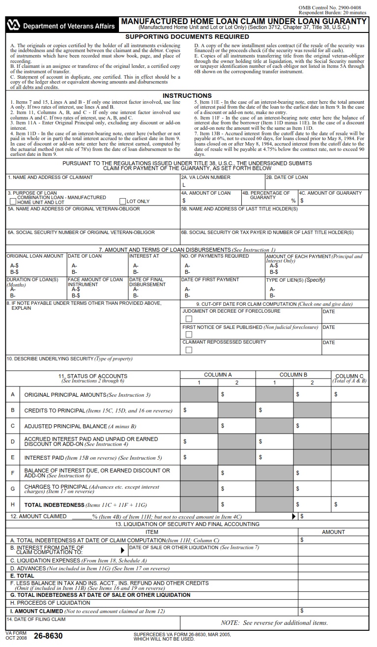 VA Form 26-8630 - Page 1
