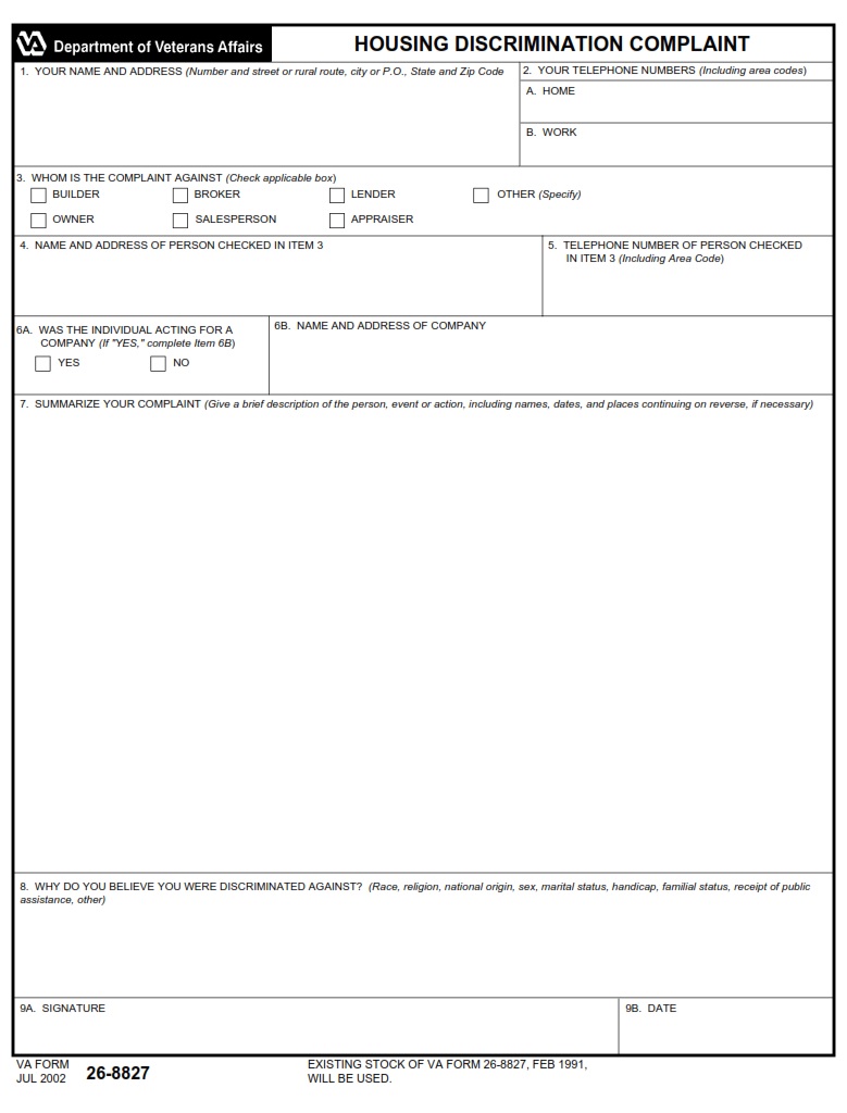 VA Form 26-8827