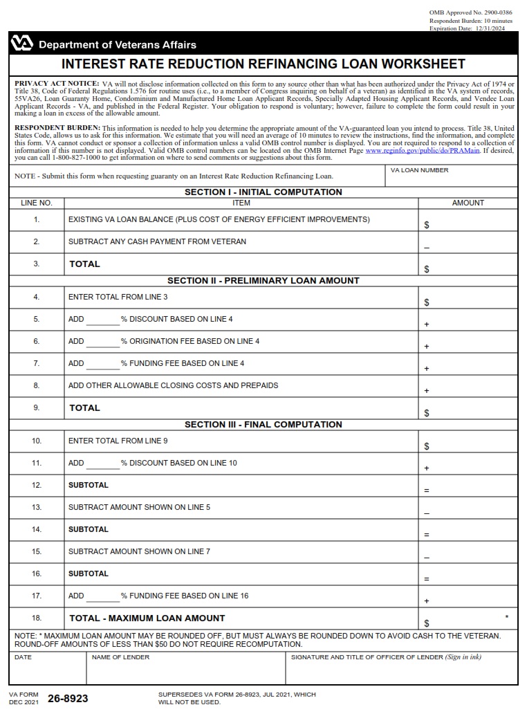 VA Form 26-8923