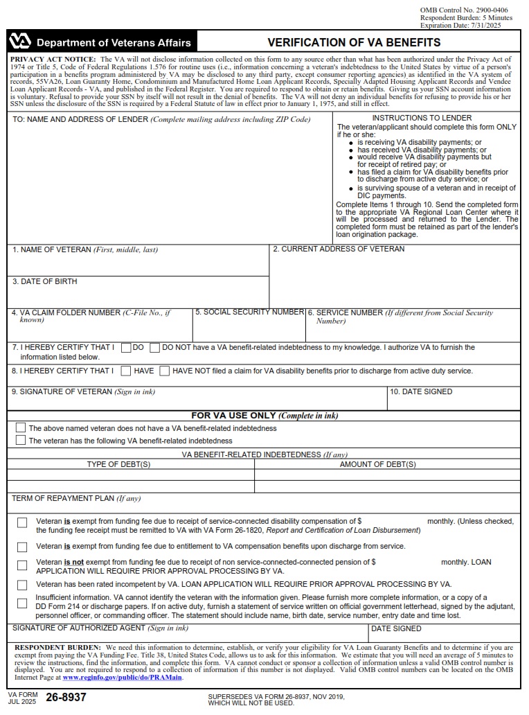 VA Form 26-8937