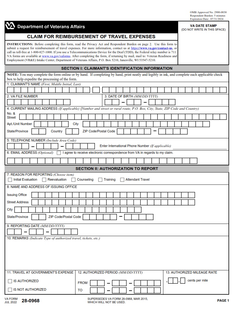 VA Form 28-0968 - Page 1