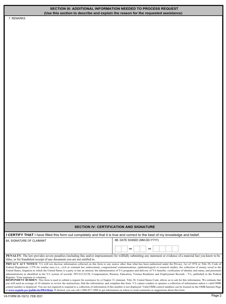 VA Form 28-10212 - Page 2