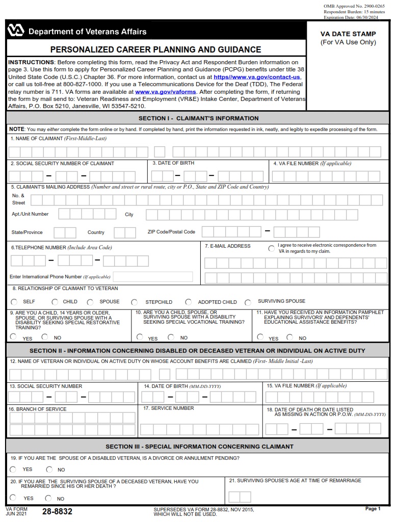 VA Form 28-8832 - Page 1