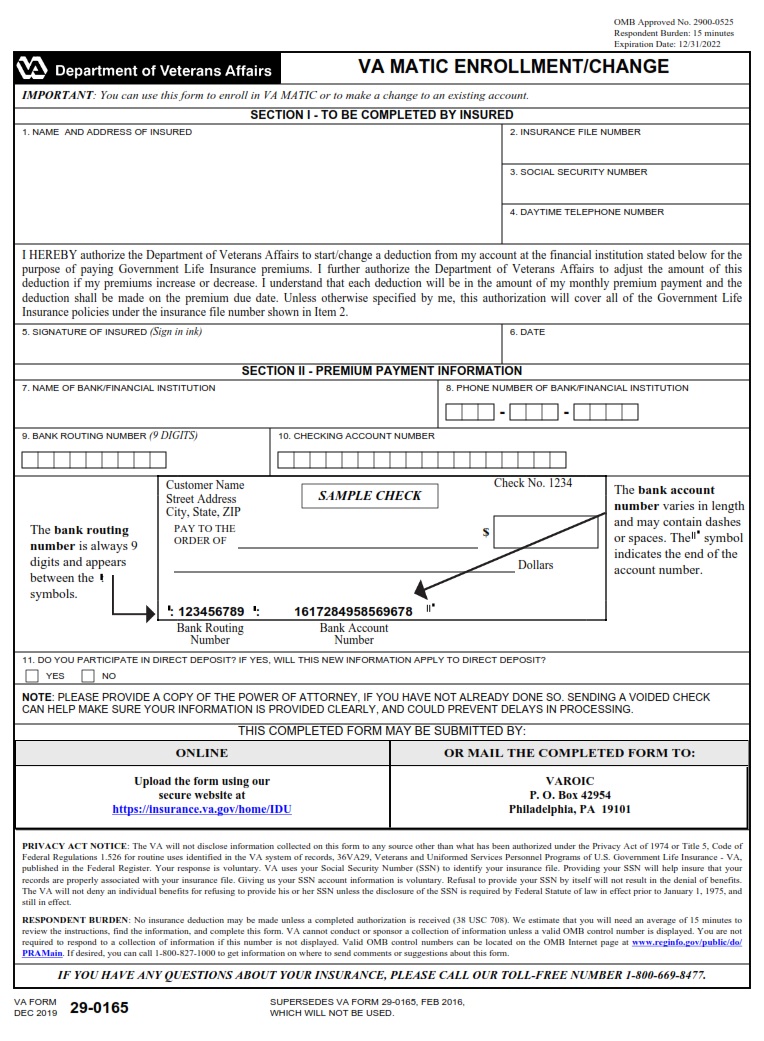 VA Form 29-0165